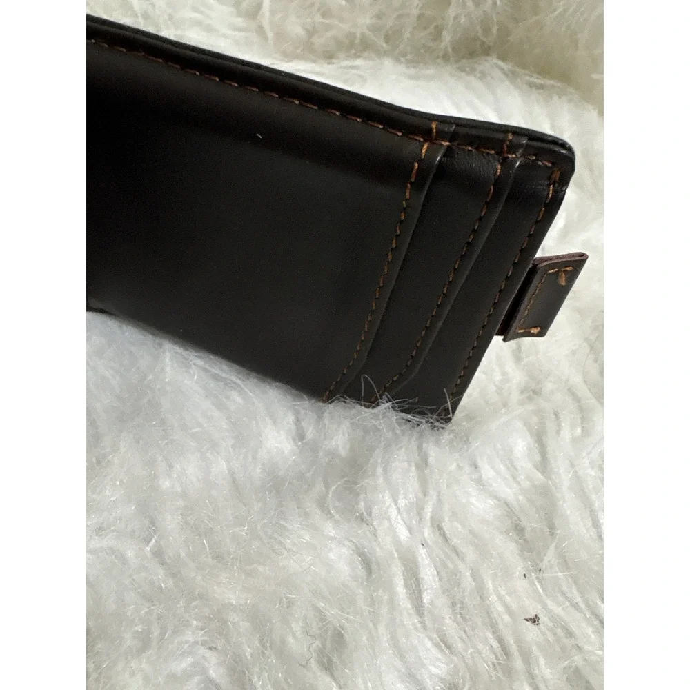 Mens Dark Brown Leather Slim Bifold Wallet with Money Clip and Pull Tab